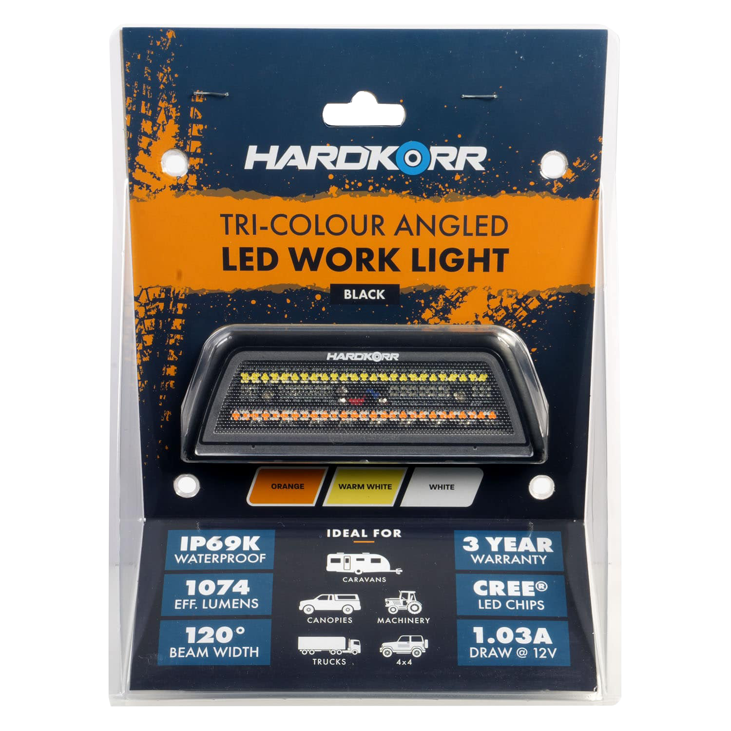HARDKORR XDW Series Tri-Colour 45 Degree Angled LED Work Light (Black) - HKXDWOW45B